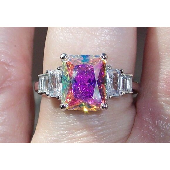 925 STERLING SILVER Simulated Mercury Mystic CZ Ring - Picture 5 of 16